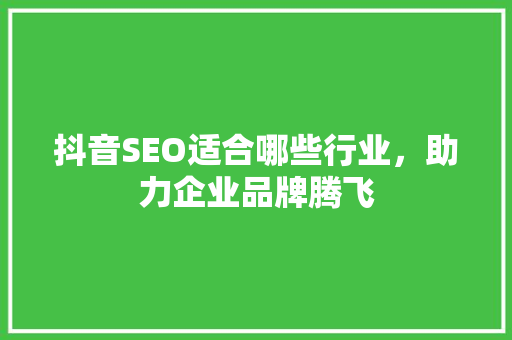 抖音SEO适合哪些行业，助力企业品牌腾飞 神马SEO