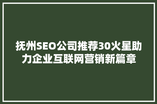 抚州SEO公司推荐30火星助力企业互联网营销新篇章 百度SEO