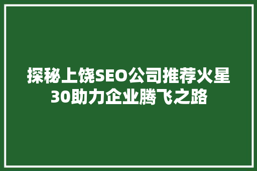 探秘上饶SEO公司推荐火星30助力企业腾飞之路 百度SEO