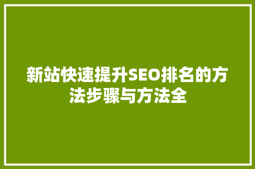 新站快速提升SEO排名的方法步骤与方法全 搜狗SEO