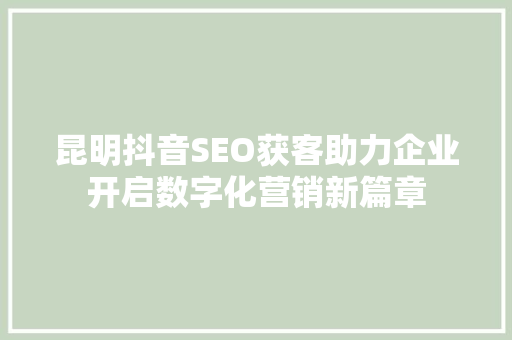 昆明抖音SEO获客助力企业开启数字化营销新篇章 百度SEO