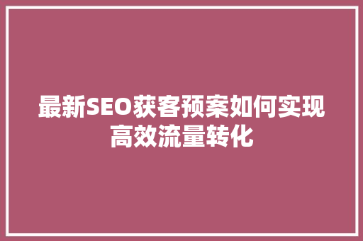 最新SEO获客预案如何实现高效流量转化 必应SEO