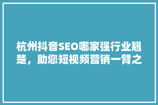 杭州抖音SEO哪家强行业翘楚，助您短视频营销一臂之力 必应SEO