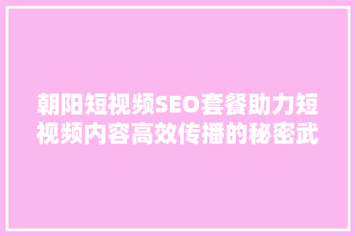朝阳短视频SEO套餐助力短视频内容高效传播的秘密武器 神马SEO