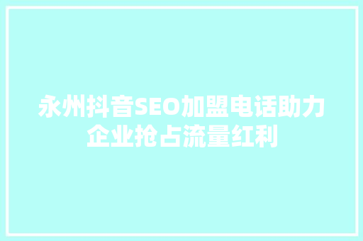 永州抖音SEO加盟电话助力企业抢占流量红利 网站建设公司