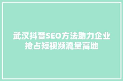 武汉抖音SEO方法助力企业抢占短视频流量高地 神马SEO