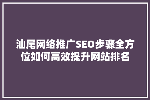 汕尾网络推广SEO步骤全方位如何高效提升网站排名 网站建设公司