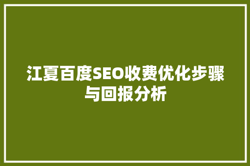 江夏百度SEO收费优化步骤与回报分析 百度SEO