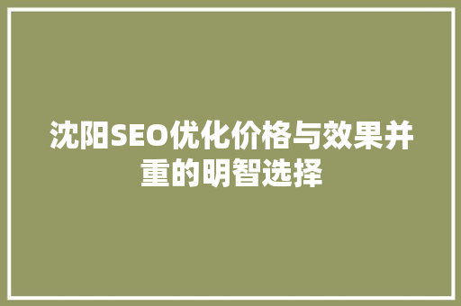 沈阳SEO优化价格与效果并重的明智选择 百度SEO
