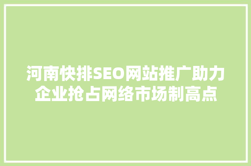 河南快排SEO网站推广助力企业抢占网络市场制高点 必应SEO