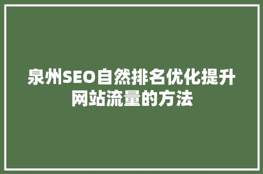 泉州SEO自然排名优化提升网站流量的方法 神马SEO