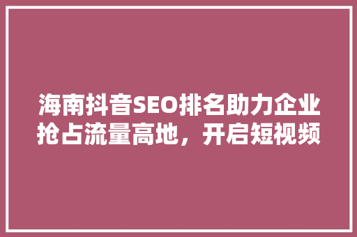 海南抖音SEO排名助力企业抢占流量高地，开启短视频营销新篇章