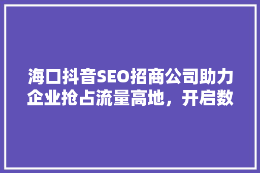 海口抖音SEO招商公司助力企业抢占流量高地，开启数字营销新篇章 百度SEO