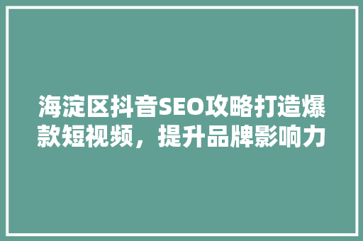 海淀区抖音SEO攻略打造爆款短视频，提升品牌影响力