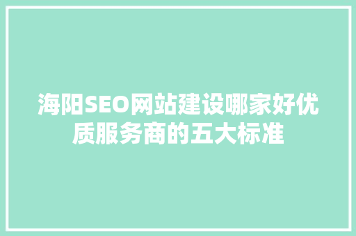 海阳SEO网站建设哪家好优质服务商的五大标准 百度SEO