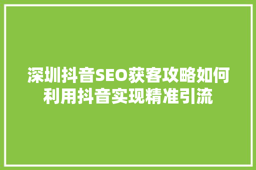 深圳抖音SEO获客攻略如何利用抖音实现精准引流 网站建设公司