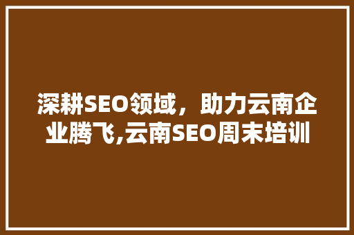 深耕SEO领域，助力云南企业腾飞,云南SEO周末培训班