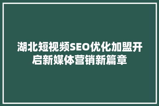 湖北短视频SEO优化加盟开启新媒体营销新篇章