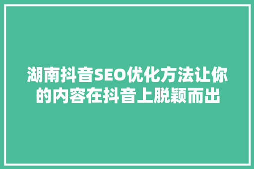 湖南抖音SEO优化方法让你的内容在抖音上脱颖而出 百度SEO