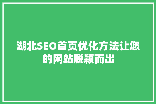 湖北SEO首页优化方法让您的网站脱颖而出 SEO关键词