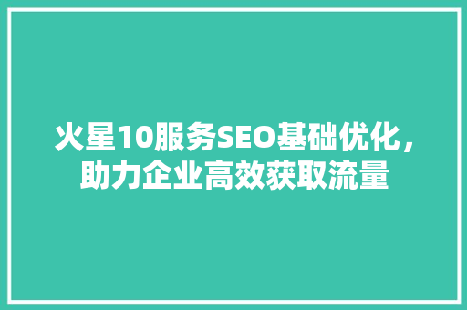 火星10服务SEO基础优化，助力企业高效获取流量 神马SEO