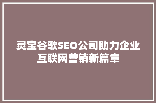 灵宝谷歌SEO公司助力企业互联网营销新篇章 神马SEO