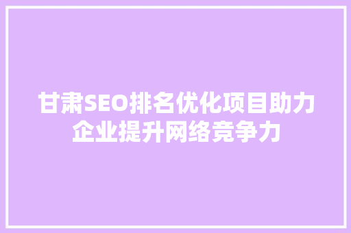 甘肃SEO排名优化项目助力企业提升网络竞争力 网站建设公司