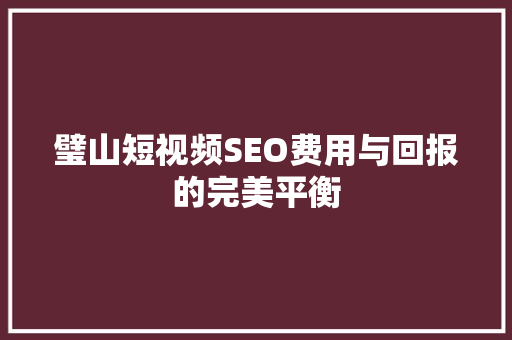 璧山短视频SEO费用与回报的完美平衡 SEO关键词
