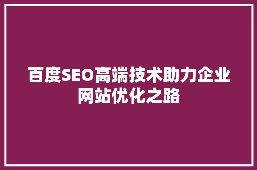 百度SEO高端技术助力企业网站优化之路 百度SEO