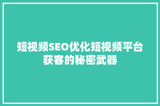 短视频SEO优化短视频平台获客的秘密武器 网站建设公司