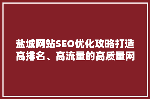 盐城网站SEO优化攻略打造高排名、高流量的高质量网站 SEO关键词