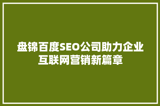 盘锦百度SEO公司助力企业互联网营销新篇章 SEO关键词