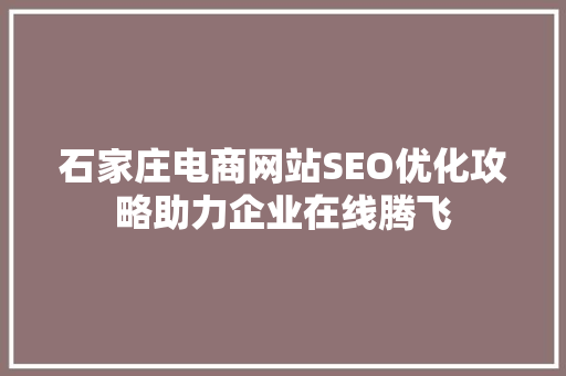 石家庄电商网站SEO优化攻略助力企业在线腾飞 搜狗SEO