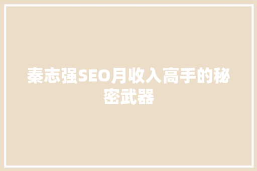 秦志强SEO月收入高手的秘密武器 百度SEO