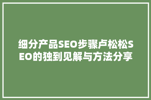 细分产品SEO步骤卢松松SEO的独到见解与方法分享 百度SEO