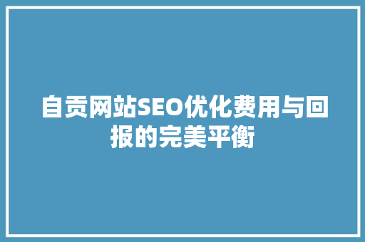 自贡网站SEO优化费用与回报的完美平衡 搜狗SEO