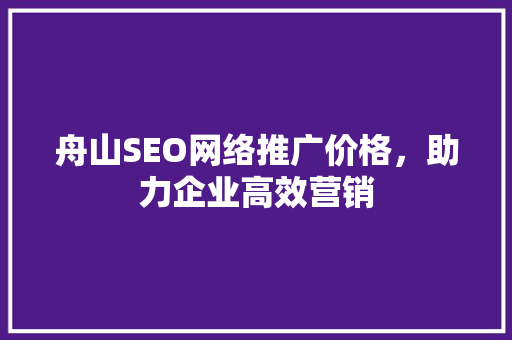 舟山SEO网络推广价格，助力企业高效营销 神马SEO