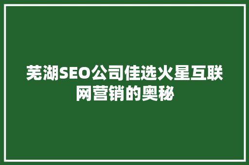 芜湖SEO公司佳选火星互联网营销的奥秘 搜狗SEO