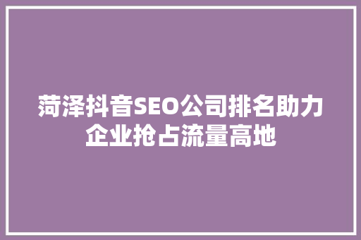 菏泽抖音SEO公司排名助力企业抢占流量高地 搜狗SEO