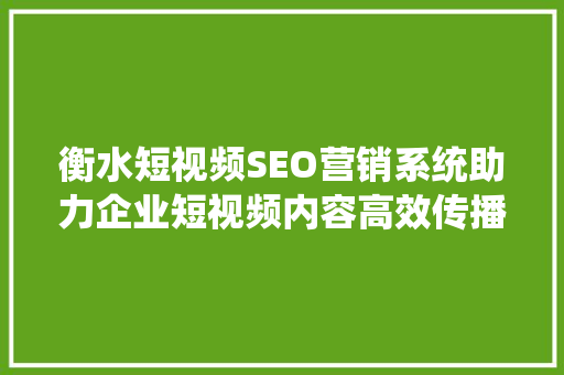 衡水短视频SEO营销系统助力企业短视频内容高效传播的方法 网站建设公司