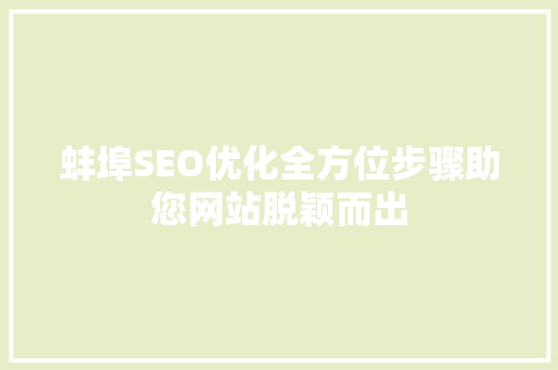 蚌埠SEO优化全方位步骤助您网站脱颖而出 网站建设公司
