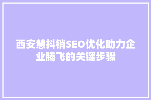 西安慧抖销SEO优化助力企业腾飞的关键步骤 网站建设公司