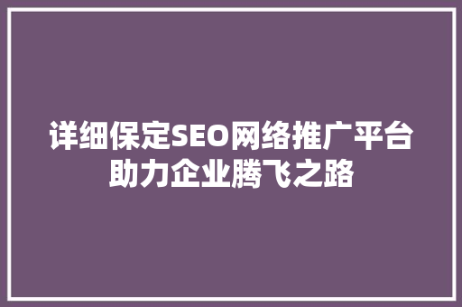 详细保定SEO网络推广平台助力企业腾飞之路