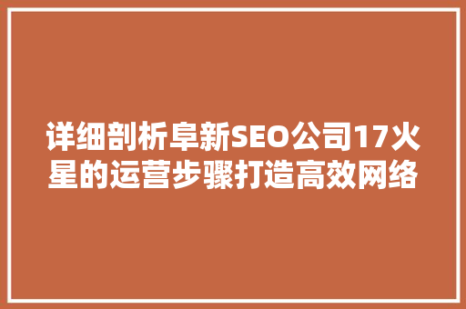 详细剖析阜新SEO公司17火星的运营步骤打造高效网络营销之路 SEO关键词