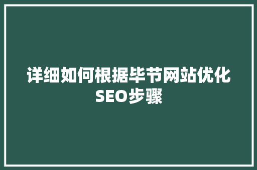 详细如何根据毕节网站优化SEO步骤 神马SEO
