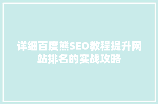 详细百度熊SEO教程提升网站排名的实战攻略 必应SEO