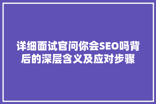 详细面试官问你会SEO吗背后的深层含义及应对步骤 搜狗SEO
