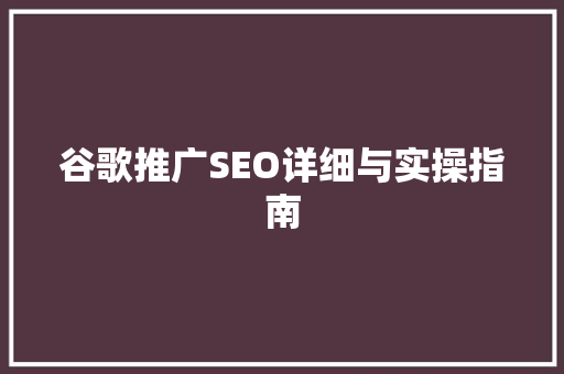 谷歌推广SEO详细与实操指南 SEO关键词