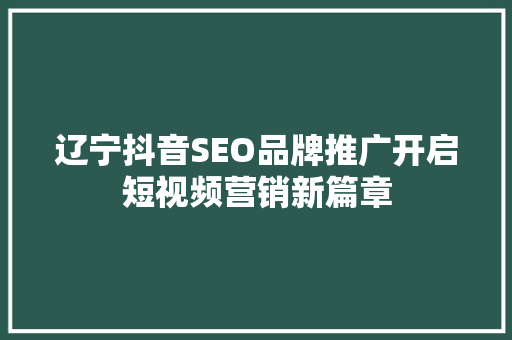 辽宁抖音SEO品牌推广开启短视频营销新篇章 SEO关键词