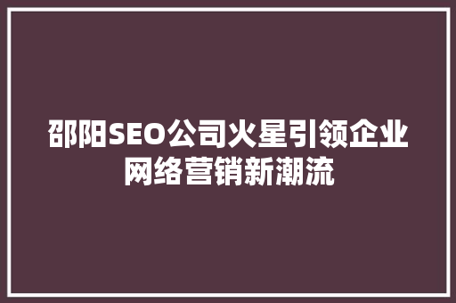 邵阳SEO公司火星引领企业网络营销新潮流 神马SEO